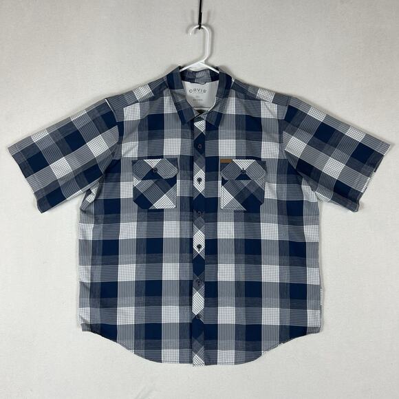 Orvis Tech Shirt Mens XXL Blue Plaid Classic Fit Short Sleeve Collared Button-Up - Picture 1 of 10
